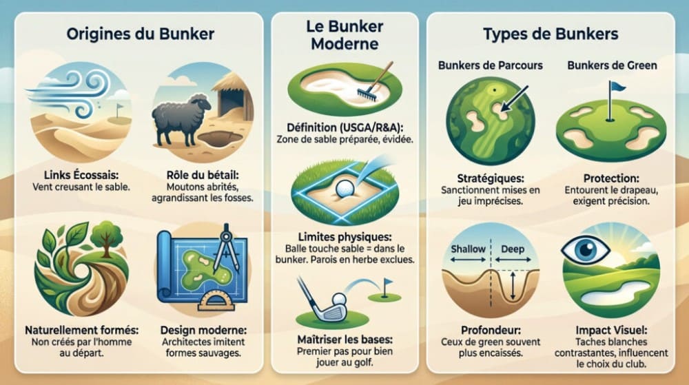 Illustration des différents types de bunker au golf et leurs caractéristiques