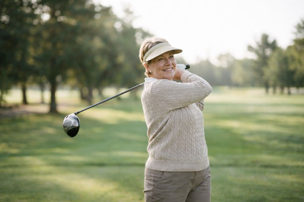 Exemple d'échauffements et d'étirements d'une golfeuse catégorie golf femme senior