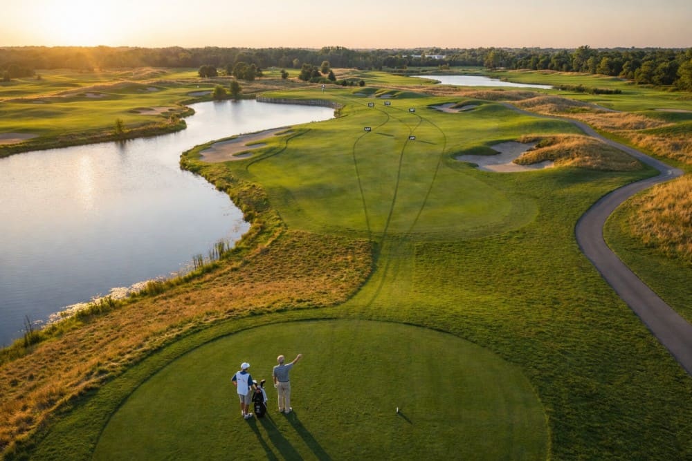 Golfeur senior avec son caddie appliquant une stratégie de jeu intelligente pour pratiquer le golf après 60 ans sans se fatiguer