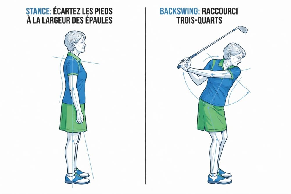 Schéma detaillé de la meilleure position à adopter pour la catégorie golf femme senior
