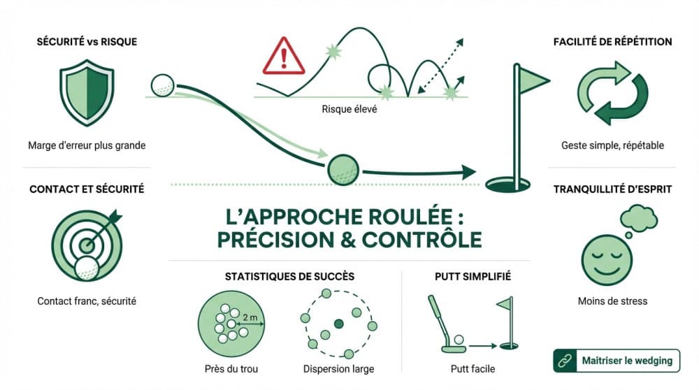 Schéma détaillé de l'approche roulée au golf