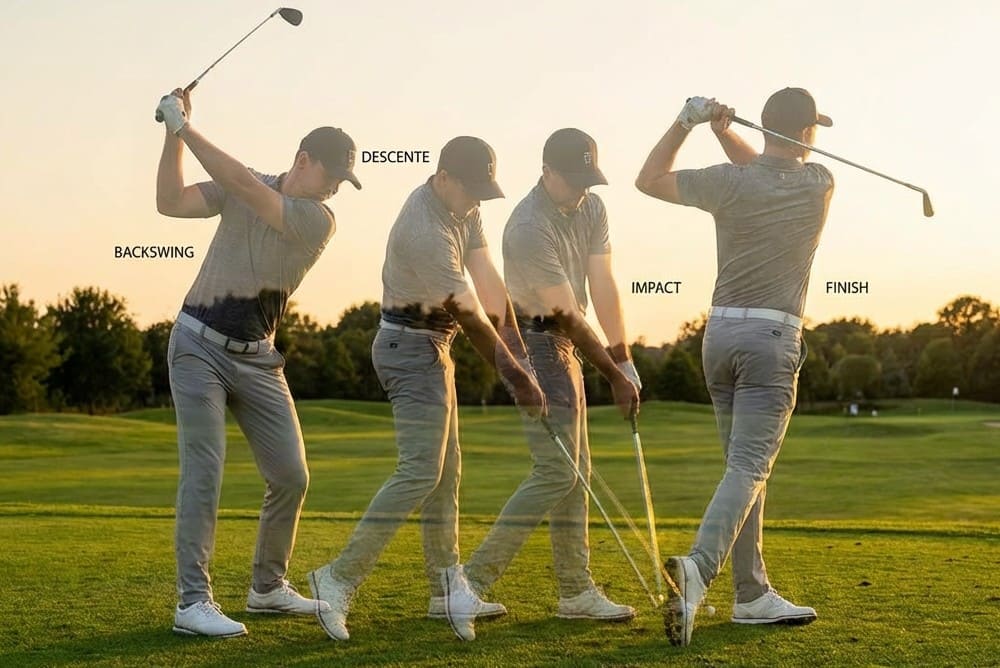 Image détaillée des quatre phases du swing golf débutant