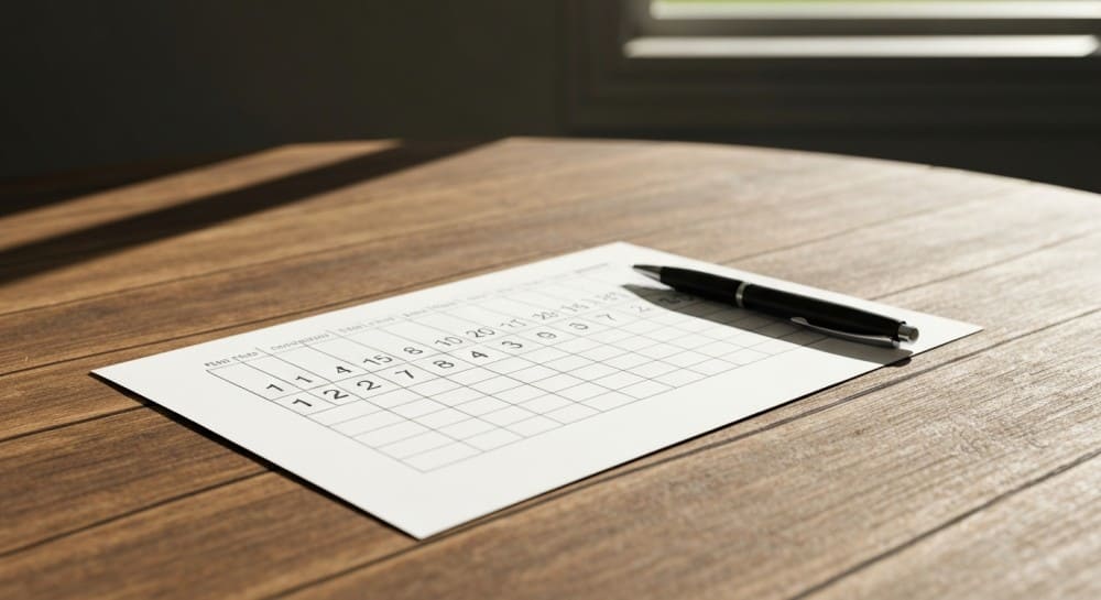 Carte de score système Stableford sur une table