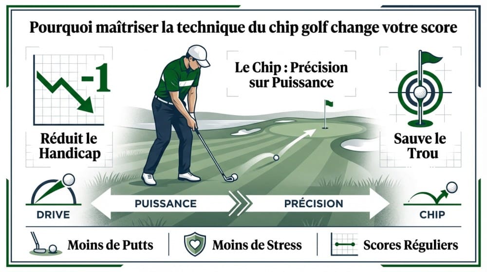Infographie complète expliquant pourquoi le chip au golf peut vous aider à améliorer votre score