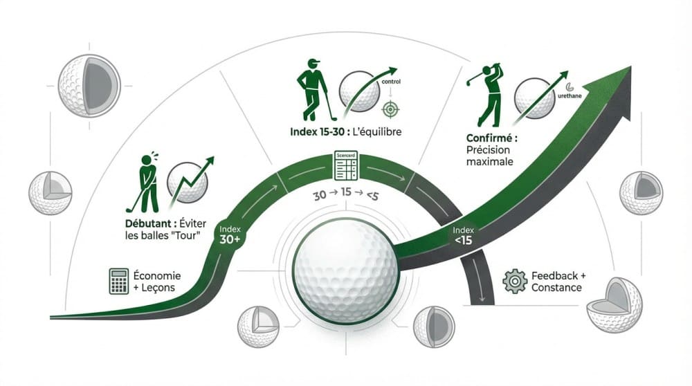 Quelle balle de golf choisir avec l'évolution du niveau de jeu du golfeur débutant au joueur confirmé 