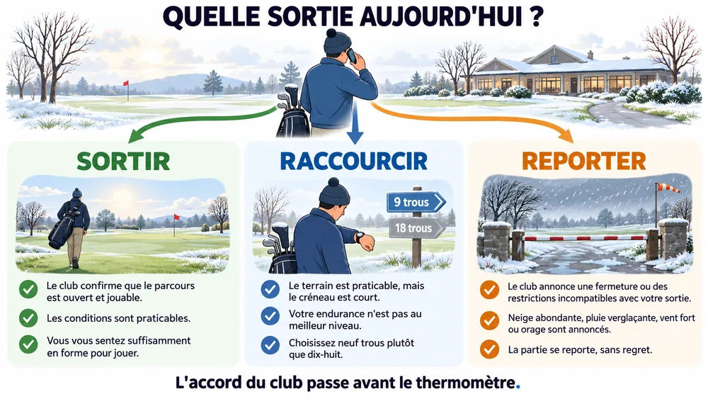 Sortir, raccourcir ou reporter ? : en hiver, choisissez votre partie selon le terrain, la météo et votre forme.